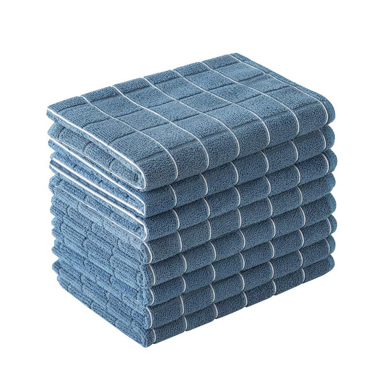 HYER KITCHEN Microfiber Dish Towels - Soft, Super Absorbent and Lint Free Kitchen Towels - 8 Pack (Lattice Designed Blue Colors) - 26 x 18 Inch - Image 1
